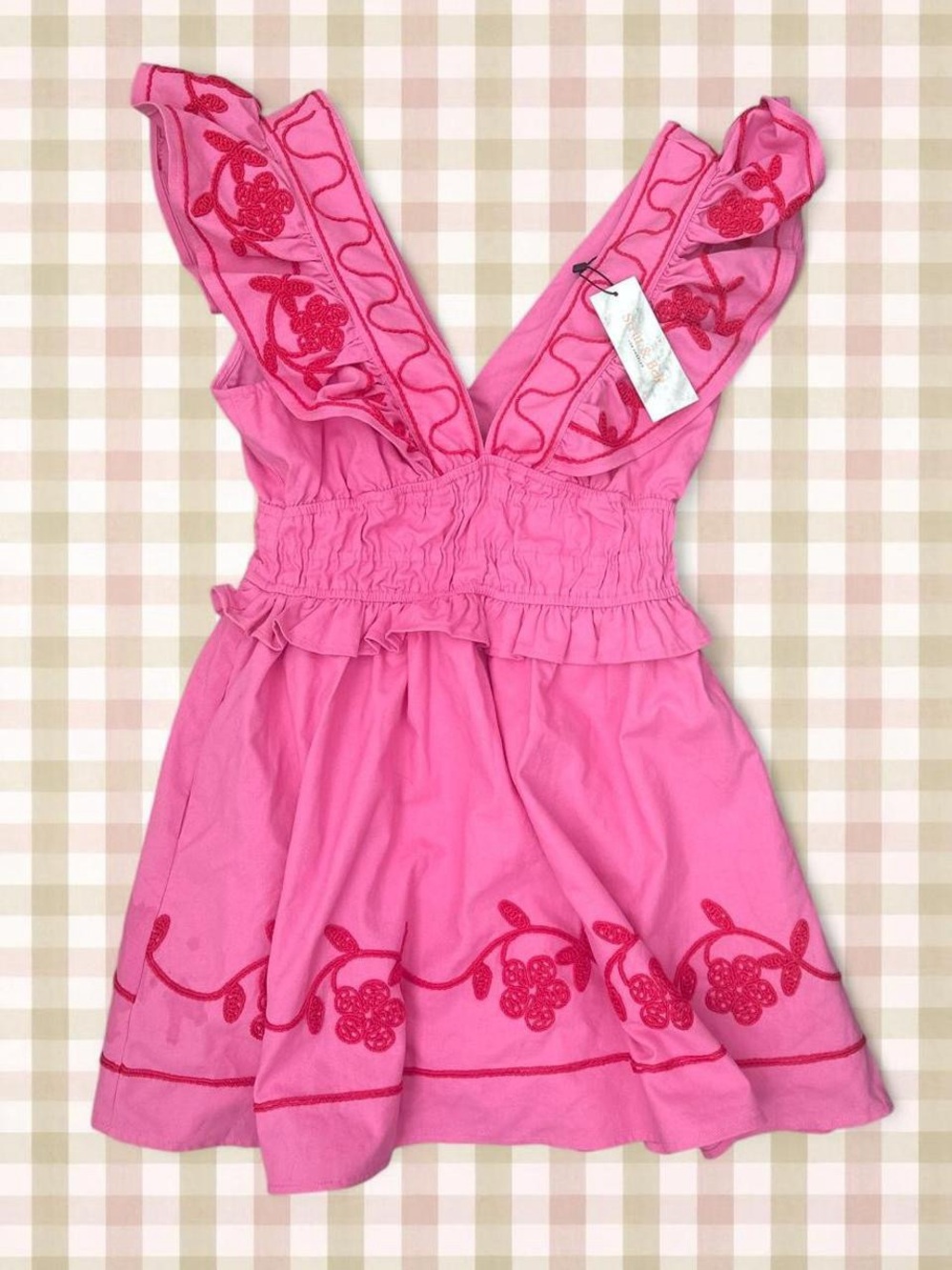 NWT Strut & Bolt pink dress with red embroidery flowers!!
